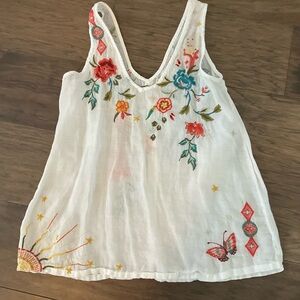 Johnny Was Embroidered Floral White Tank Top